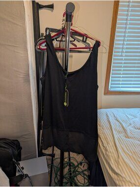 Tricotto Womens Black Sleeveless Tunic Top Size L Sheer Hem Layered NWT